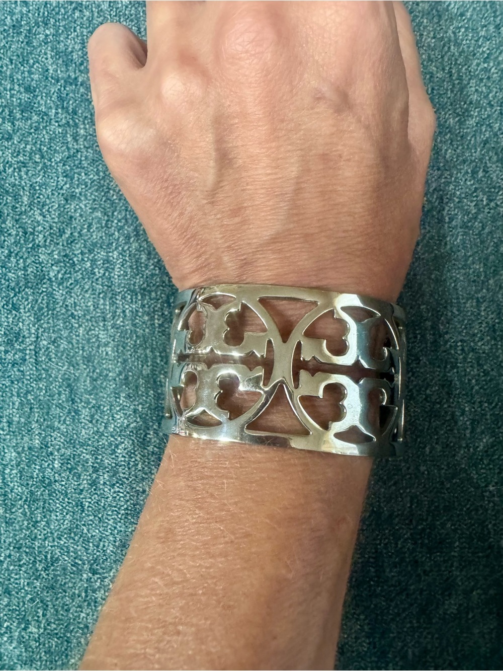 Tory Burch Silver Cutout Logo Cuff Bracelet